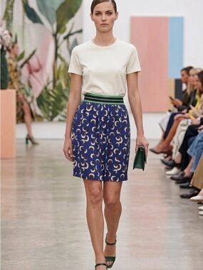 Stella McCartney Silk Print Skirt - Size 42 US 6-8  Made In Hungary Blue Green